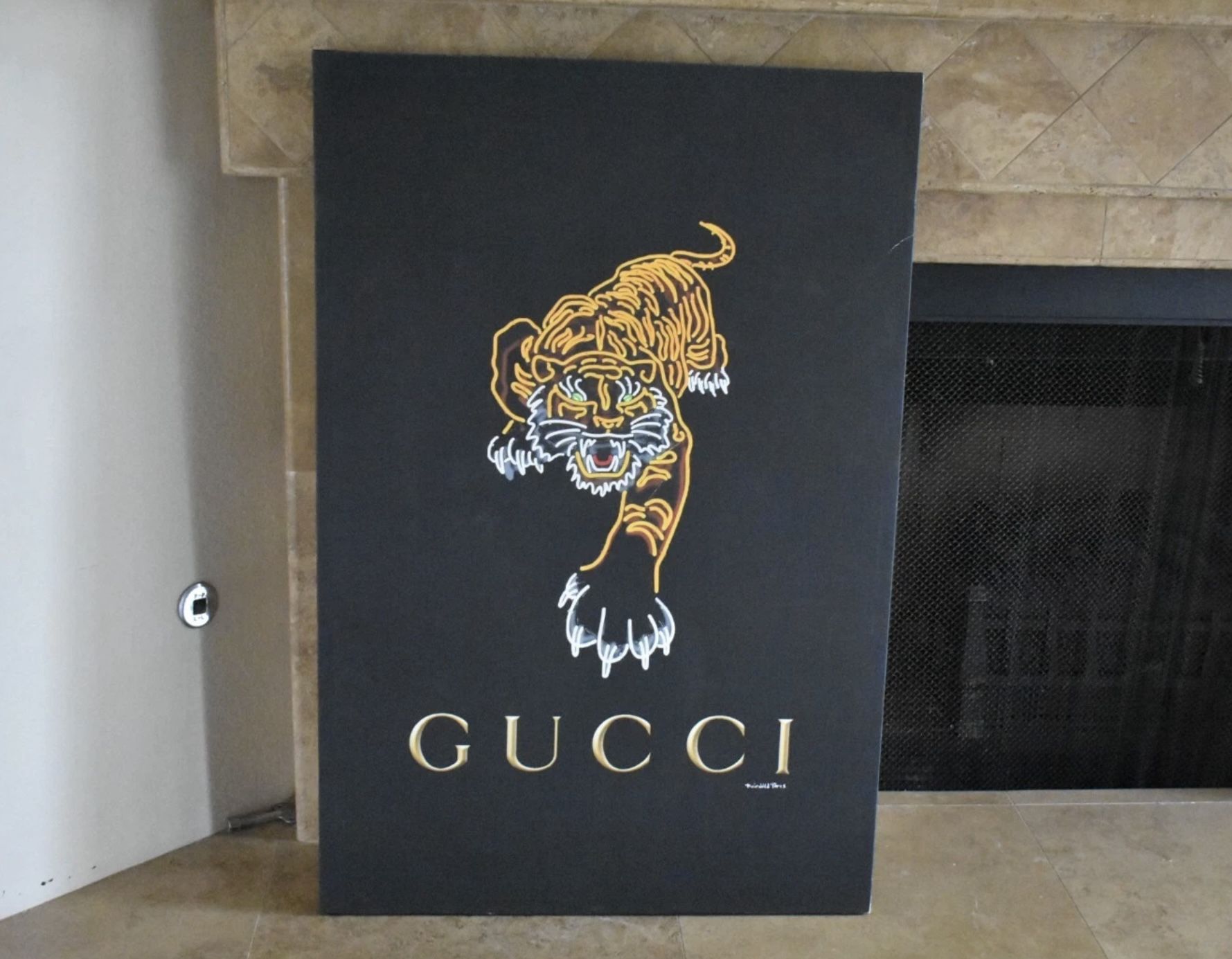 NEON Gucci Tiger logo Canvas Wall Art FRAME 36”x24” By Fairchild