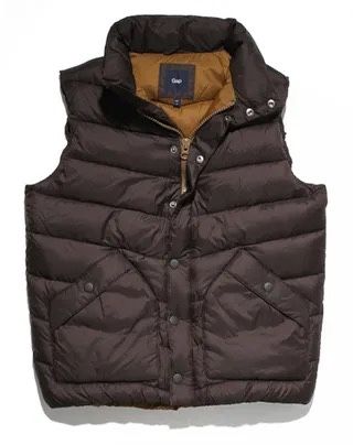 Gap Puffer Vest Men's Large Black Down filled Mock Neck Pockets Full Zip Hooded