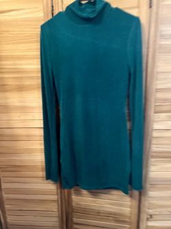 Teal Green Ribbed Turtleneck Dress