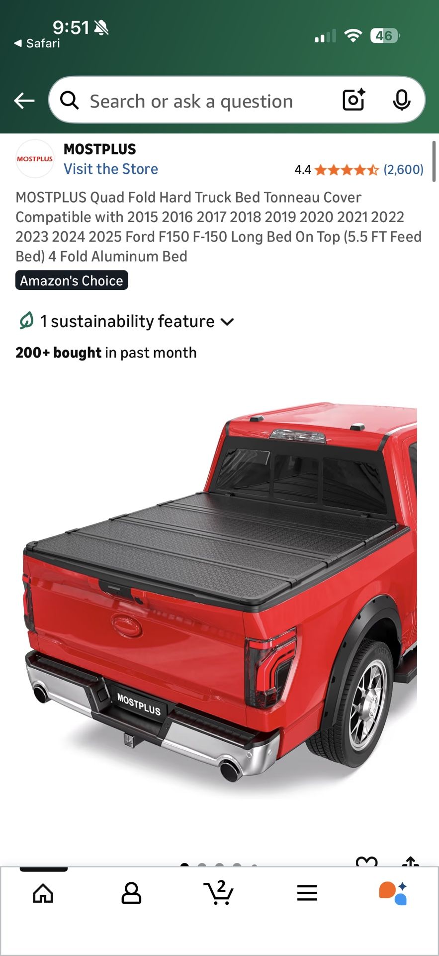 Ford F-150 Quad Fold Hard Truck Bed Tonneau Cover Compatible with 2015-2025 5.5ft bed