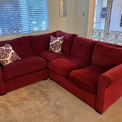 Large three piece red sectional couch sofa filled with down feathers