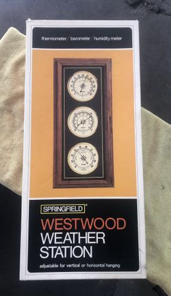 VINTAGE SPRINGFIELD WEATHER STATION METER 3 DIAL: THERMOMETER BAROMETER HUMIDITY