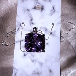 BEAUTIFUL New Sterling 10 TCW Natural Amethyst Necklace! 22”