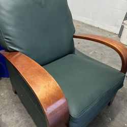 Green Armchair with Wooden Arms