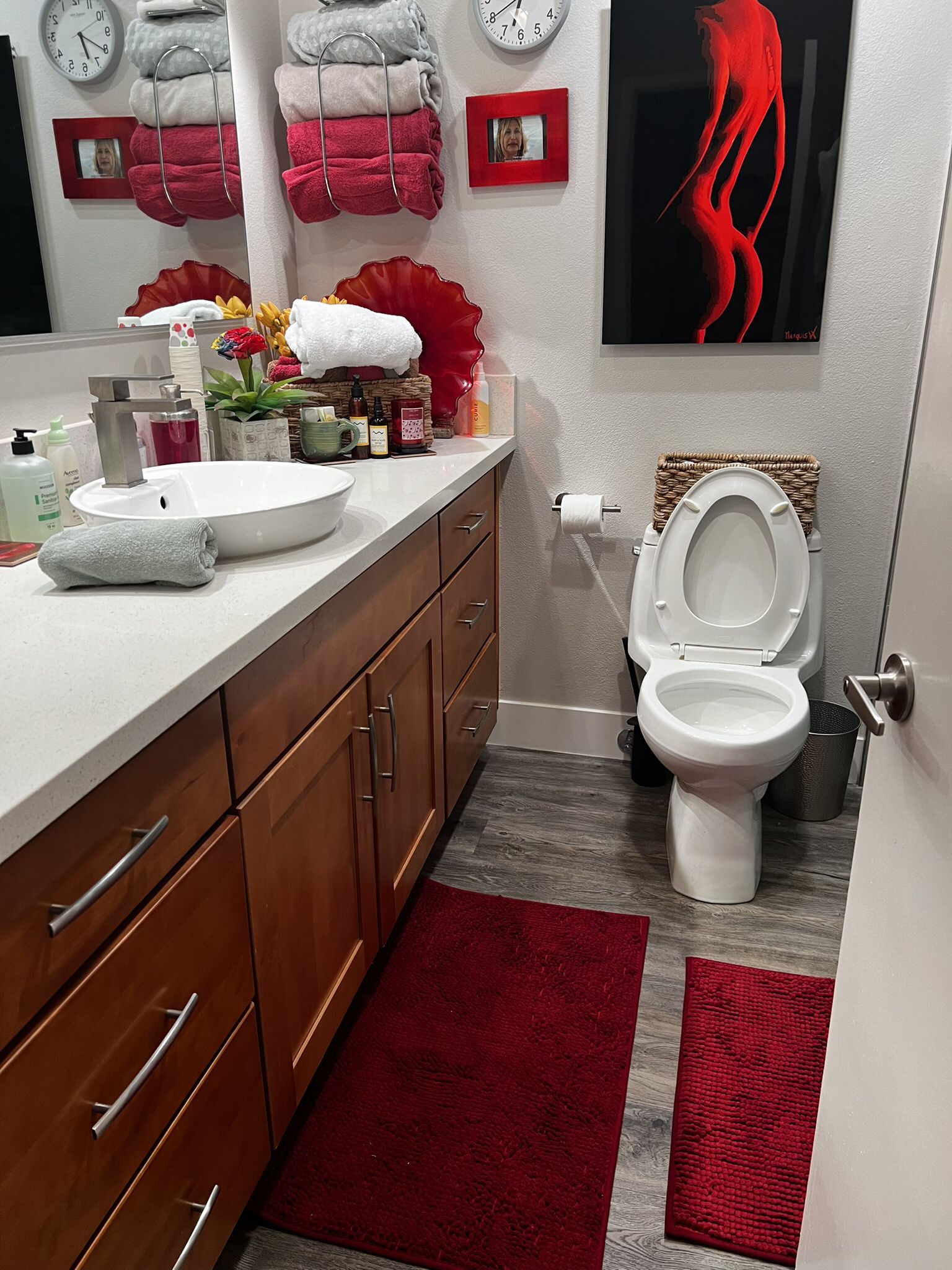 Deep Red Glass & Metal Accessories. Buy My Whole Guest Bathroom! Read Ad For A Deal Or Individual Pricing 