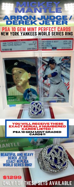 Mickey Mantle & Arron Judge PSA 10 Gem Mint Cards & New York Yankees World Series Ring