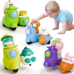 Press and Go 4-Pack Animal Car Toys for Toddlers 1-3, Dinosaur Toy Push Cars for 1 Year Old Boys Girls - Baby Toys 12-18 Months, Safe Push & Go Vehicl