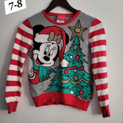 Minnie Mouse Christmas Sweater Size 7-8 