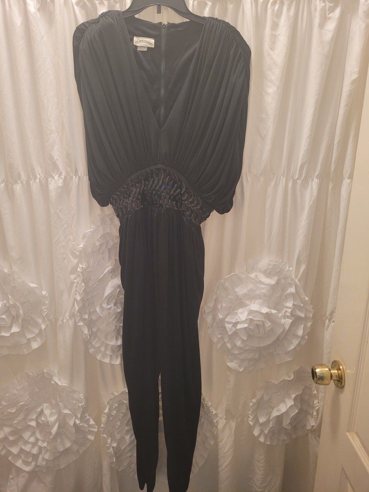 Vintage 70s, Early 80s Disco Jumpsuit Black with Sequin