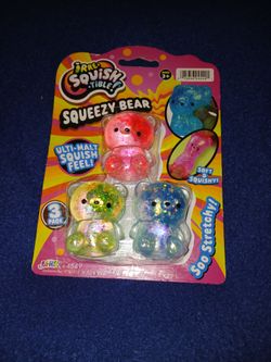 SEALED Brand new Irresquishtible! Squeezy Bear Set of 3 Ja-Ru NeeDoh Like Squish Stretchy Glitter
