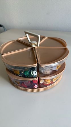 Vintage Lazy Susan Spinning storage full of Vintage buttons.