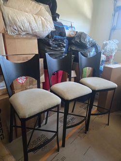 Set of 3 Black Metal Bar Stools