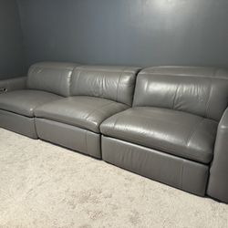 Gray Leather Power reclining Sofa