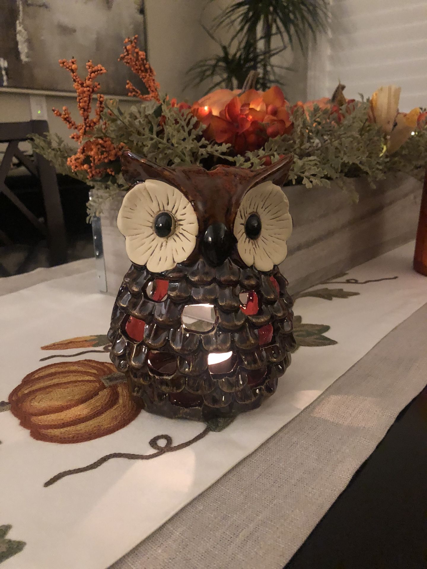 Ceramic Autumn Owl tea candle holder