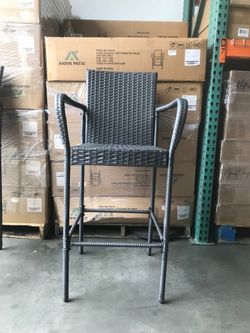 Outdoor Bar Stools. Patio Bar Chairs with Armrests and Backrest Wicker Rattan (Dark Gray)