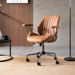Rayniya Ergonomic Faux Leather Executive Task Chair with Padded Arms, Swivel & Tilt, for Home Office