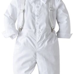 Baptism Christening Outfits For Boys Baby Clothes Sets Toddler Boy Outfit Gentleman Suits 3pcs Striped Bow Tie Shirts Suspenders Pants Birthday Formal