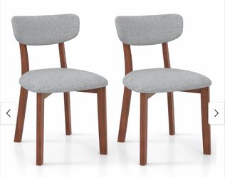Upholstered Dining Chairs Set of 2 with Solid Rubber Wood - Grey+Walnut