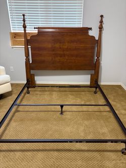Stanley Furniture Norman Rockwell Collection queen headboard, metal frame and storage cabinet