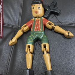 Vintage Pinocchio Wooden Jointed Doll Marionette Toy 12”