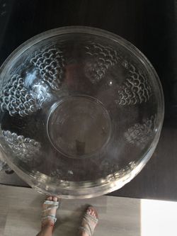 Large Clear Glass Bowl with Grape Pattern