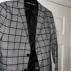 BooHooMan skinny single breasted check suit jacket size 34