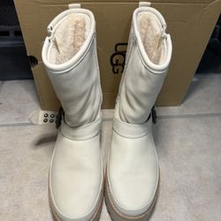UGG CLASSIC REBEL BIKER SHORT ROCKER BONE LEATHER PLATFORM BOOTS SIZE 10 WOMEN