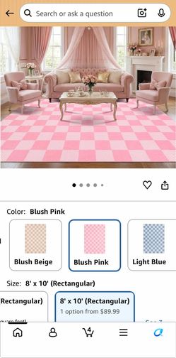 New GarveeHome 8x10 Checkered Area Rug – Blush Pink/White