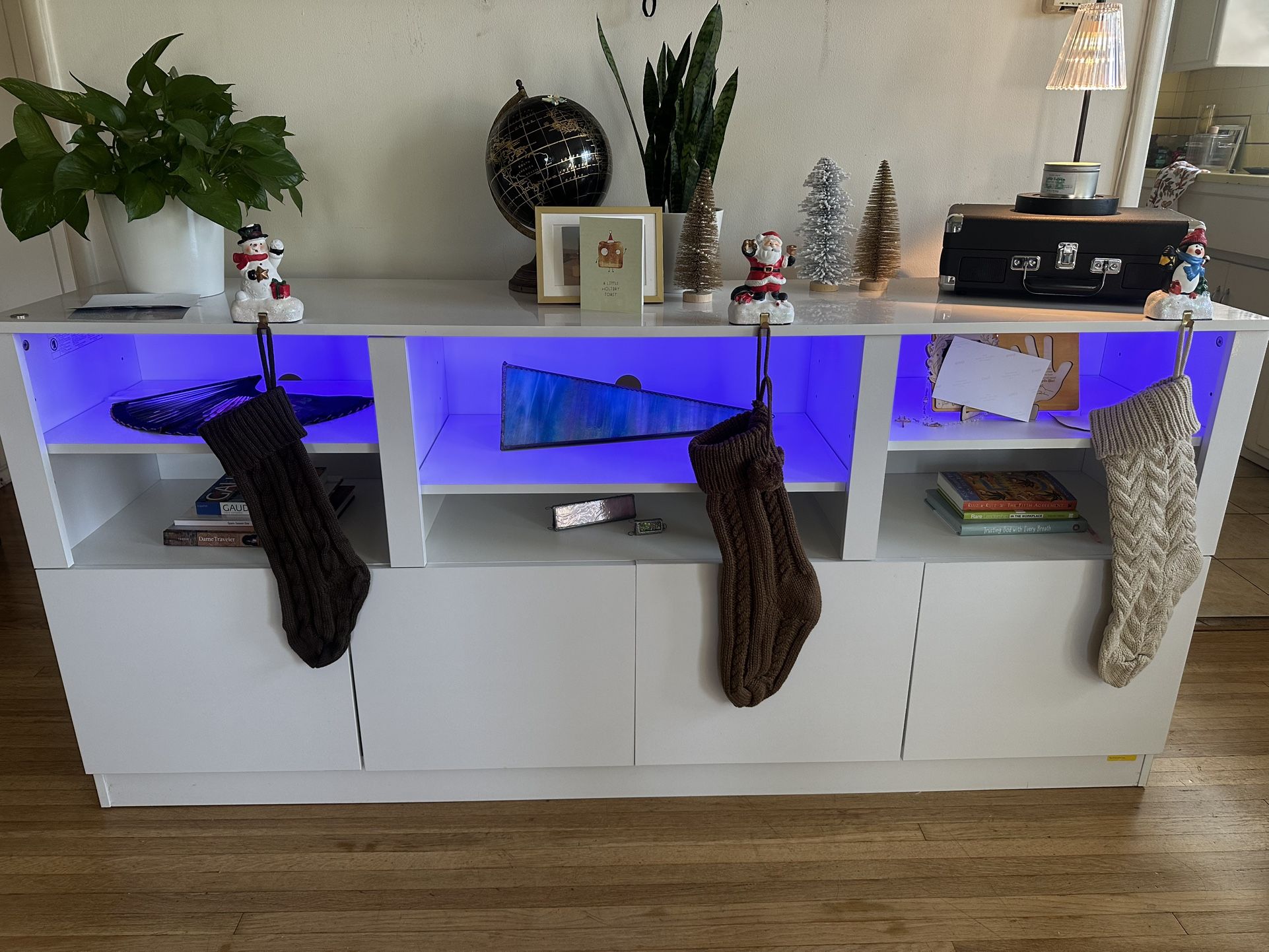 LED TV Stand For 75/80/85 Inch TV With Storage Shelves & Doors