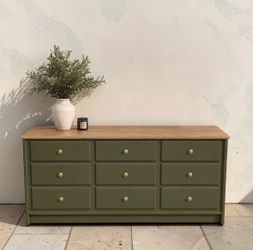 Vintage Olive Green 9 Drawer Dresser Buffet Console