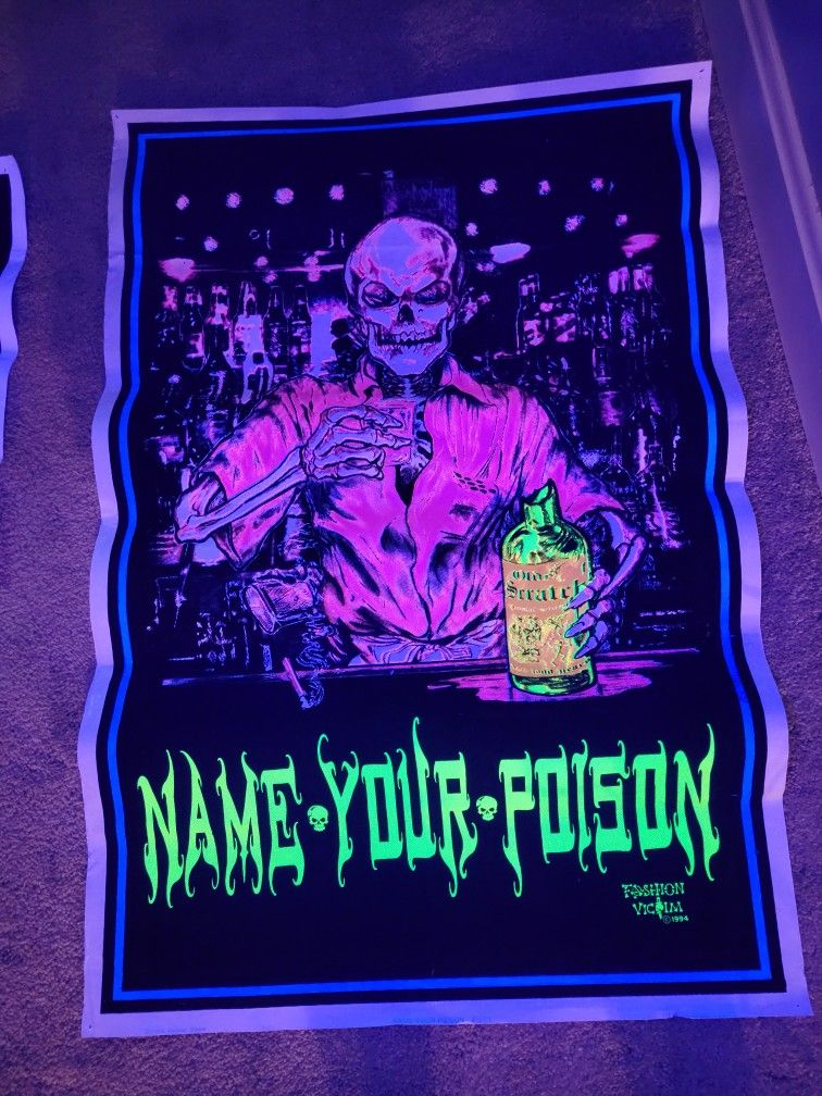 Name Your Poison Blacklight Poster - Authentic Blacklight-Reactive Flocked Material - 23" x 35"