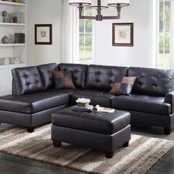 3pc Reversible Sectional Sofa Set W/ Ottoman