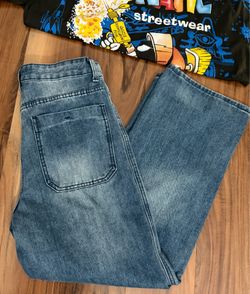 Jeans Wide Leg vintage-style blue wash with lighter fading on the thighs Y2K, Skaters 28x27