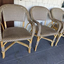 Stunning Set Of Four Vintage French Bistro Chairs Actual Leather 