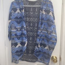 Almost Famous blue and white aztec pattern knit cardigan size medium