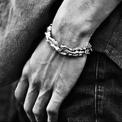 Sterling Silver Link Clasp Dragon Men’s Clasp-On 9.4” Bracelet