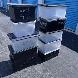 $50 for all 10! 10 Medium Sized Plastic Storage Bin Containers Totes! Could use a good cleaning. 