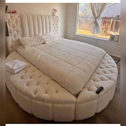 Queen size Beige color round storage bed frame