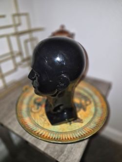 Black Gloss Skull Head Bust Figurine