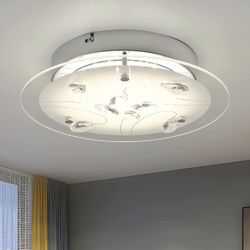 Crystal LED Flush Mount Light Fixtures,11-Inch Dimmable LED Ceiling Light Round Minimalist Chandelier for Kitchen Island,Bathroom,Bedroom,Hallway，4000