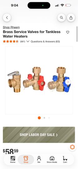Rheem Brass Service Valves for Tankless Water Heaters