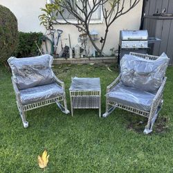 New 3 Pc Wicker Rocking Chair Patio Set 