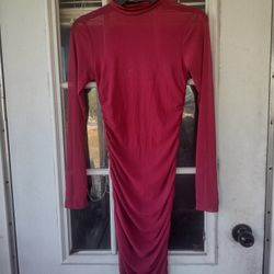 burgundy long sleeve see thru dress size medium