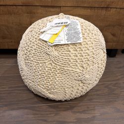 LE POUF Round Cotton Pouf Ottoman Beige/BOHO/ 18"x18"x14" Knit Foot Stool (NEW)