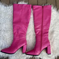 Square Toe Chunky Heel/High Boots w/ Side Zip