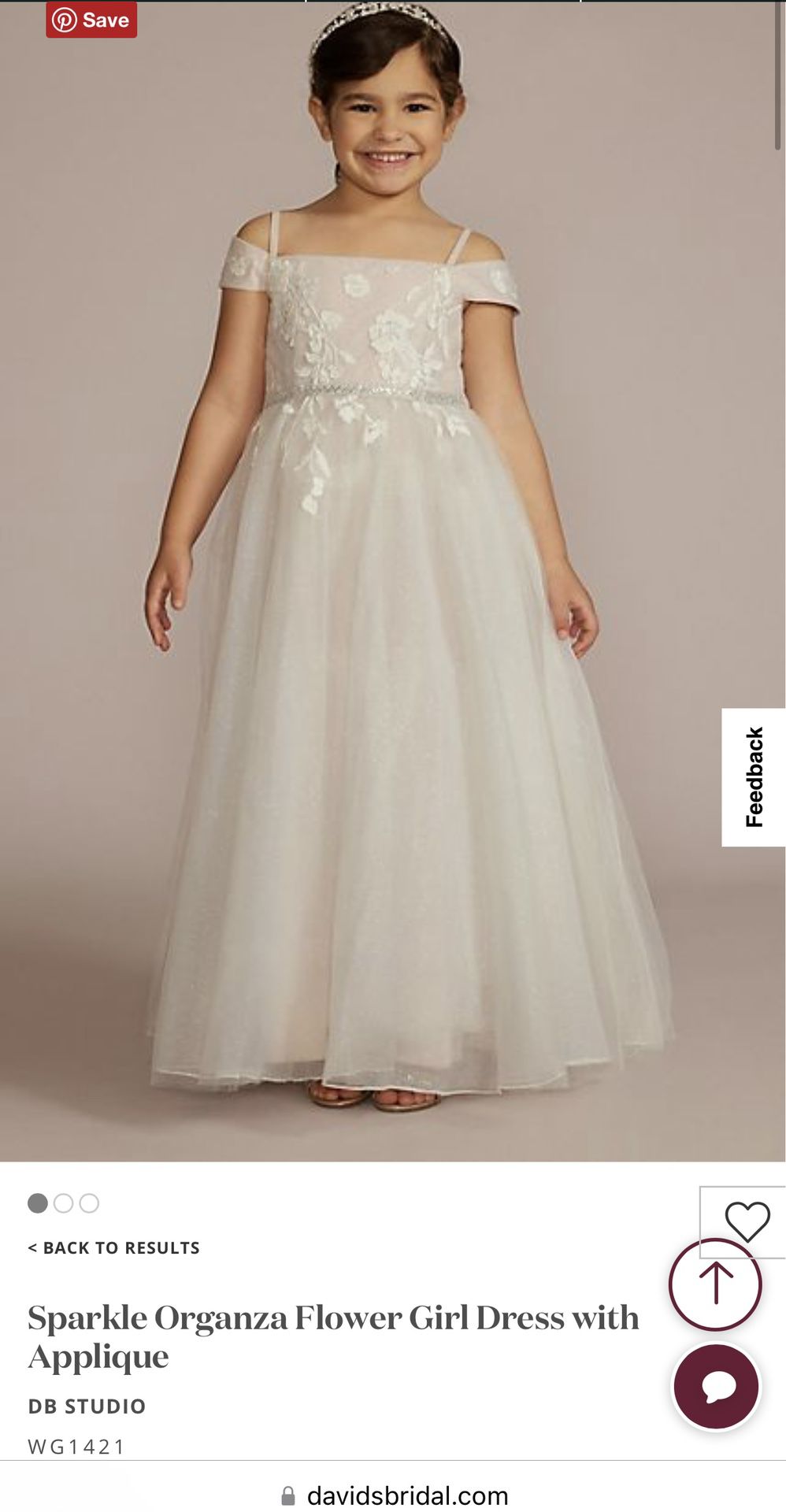  David's Bridal Sparkle Organza Flower Girl Dress with Applique Size 12