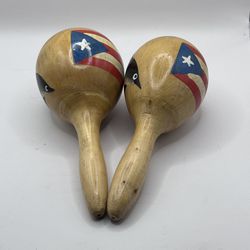 Set of 2 Puerto Rican Flag  Maracas Traditional Percussion Latin Instruments