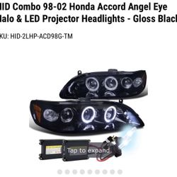 Honda Accord Angel Eye Halo & LED projector headlights- Gloss Black 
