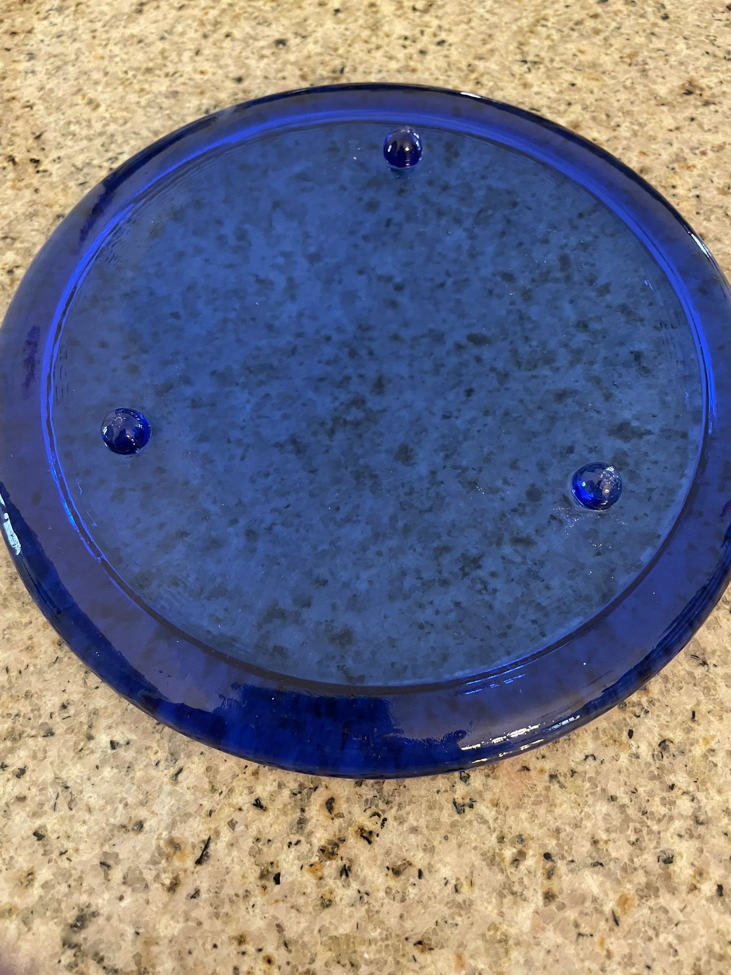 Round Blue Large Glass Candle Holder Plate