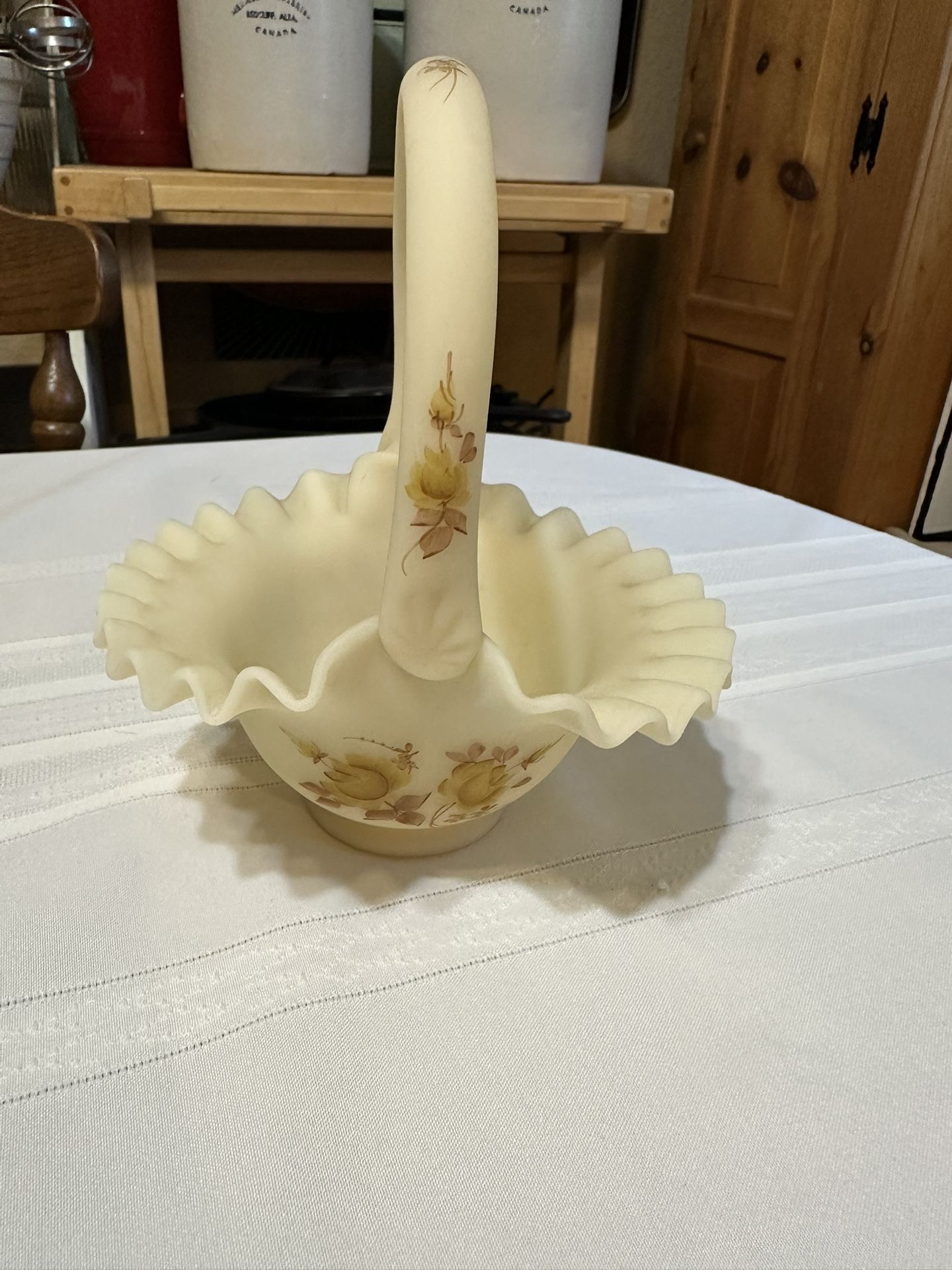 Vintage Signed Fenton Glass Chocolate Roses Basket